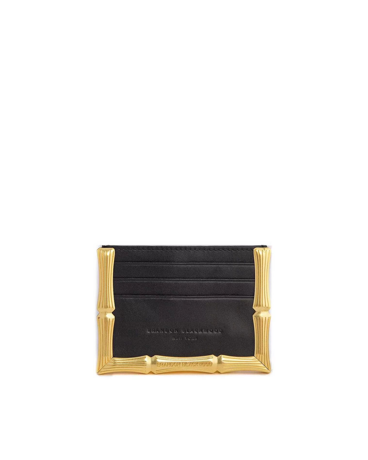 Cardholders>Brandon Blackwood Bamboo B Card Holder Black Leather