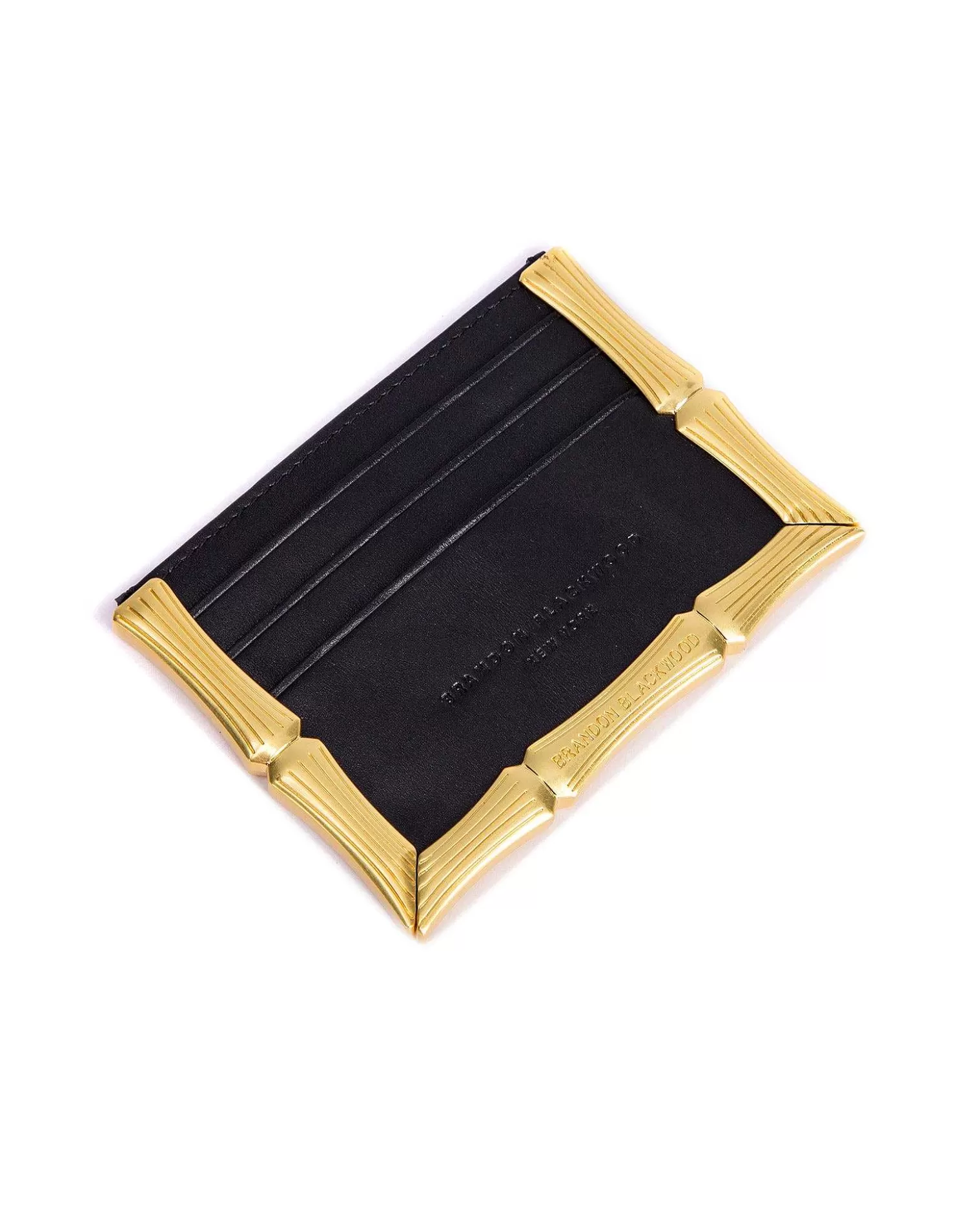 Cardholders>Brandon Blackwood Bamboo B Card Holder Black Leather