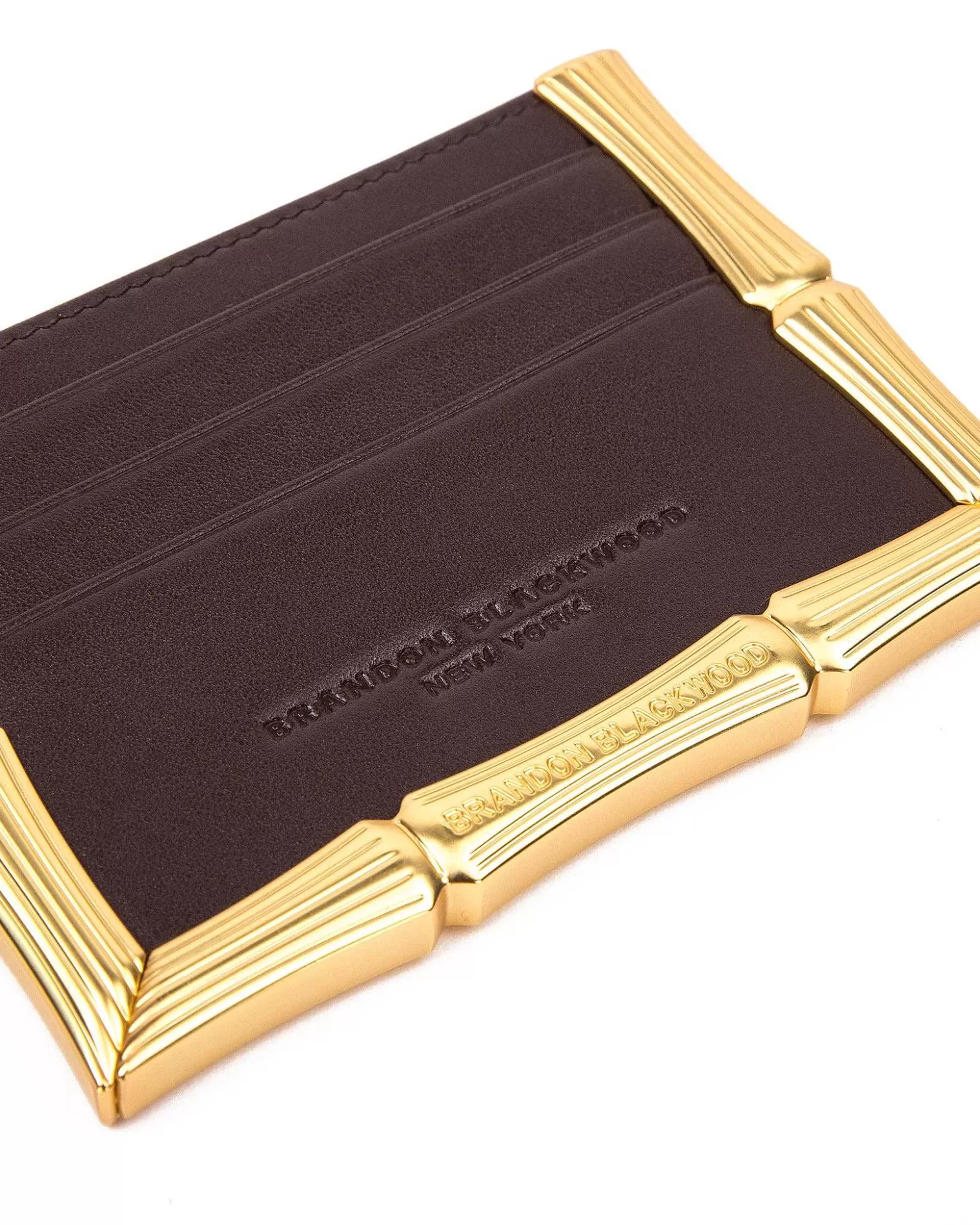 Cardholders>Brandon Blackwood Bamboo B Card Holder Dark Brown Leather