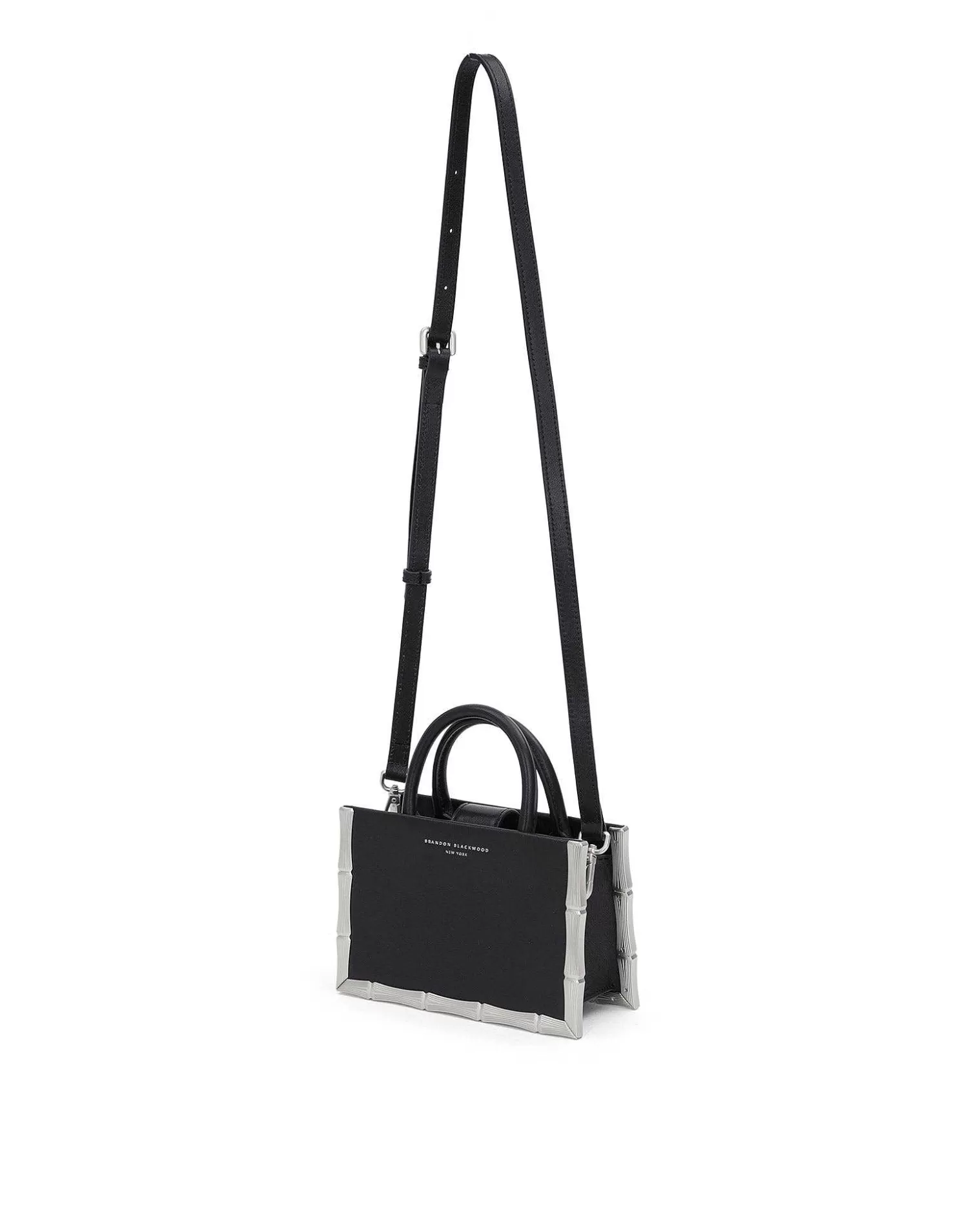 Top Handle Bags>Brandon Blackwood Bamboo B Tote Black W/Silver Hardware