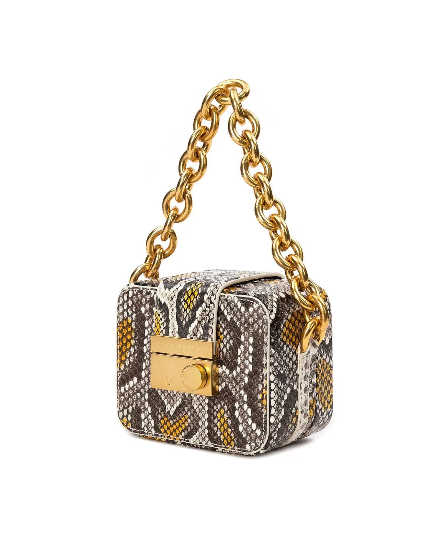 Top Handle Bags>Brandon Blackwood Caro Buckle Bag Yellow Print Python