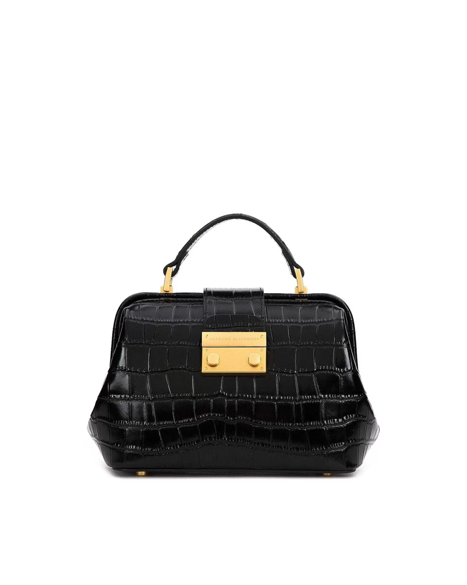 Top Handle Bags>Brandon Blackwood Elizabeth Doctor Bag Black Croc Embossed Leather W/Brass Hardware