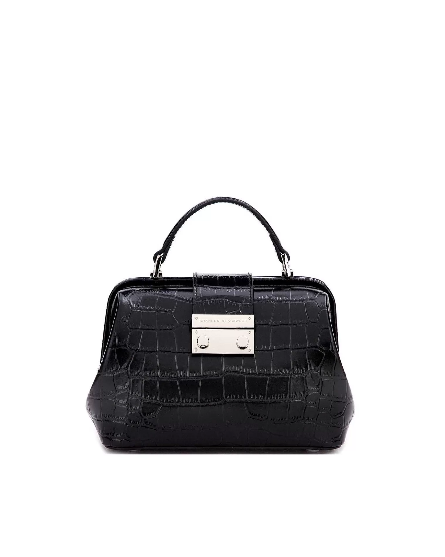 Top Handle Bags>Brandon Blackwood Elizabeth Doctor Bag Black Croc Embossed Leather W/Silver Hardware