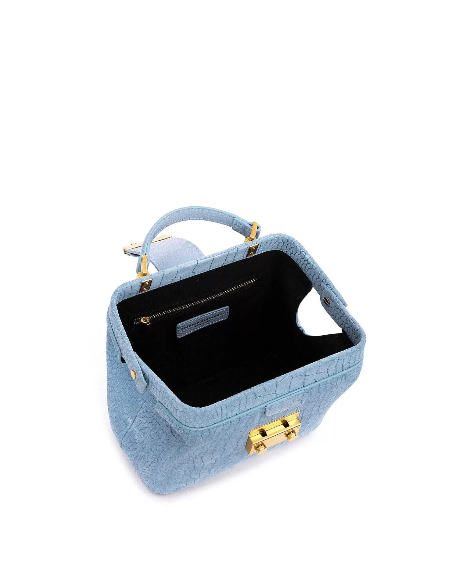 Top Handle Bags>Brandon Blackwood Elizabeth Doctor Bag Blue Croc Suede W/Brass Hardware