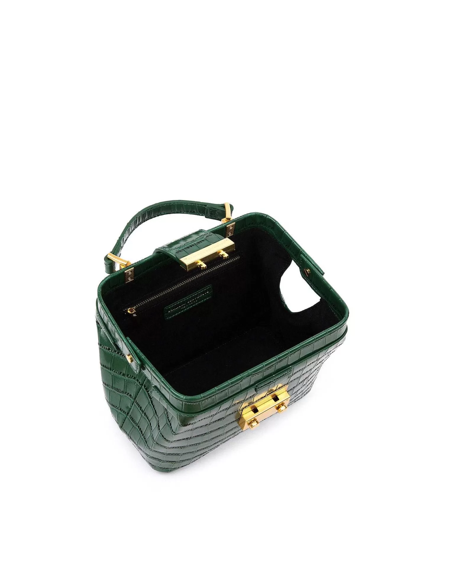 Top Handle Bags>Brandon Blackwood Elizabeth Doctor Bag Hunter Green Croc Embossed Leather