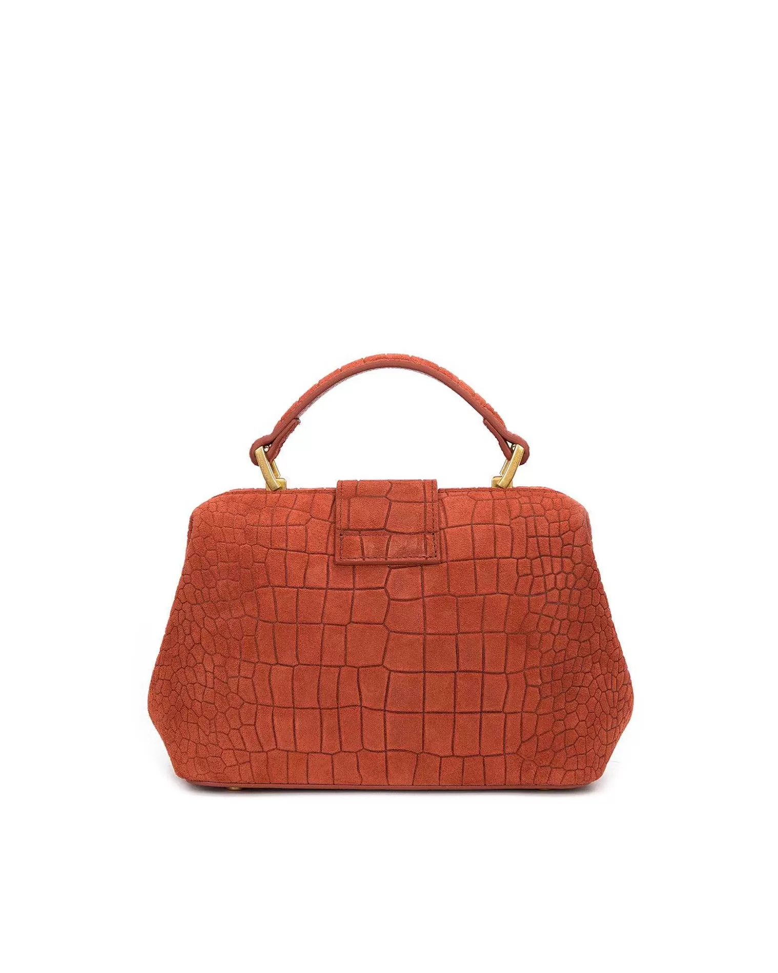 Top Handle Bags>Brandon Blackwood Elizabeth Doctor Bag Rust Croc Suede