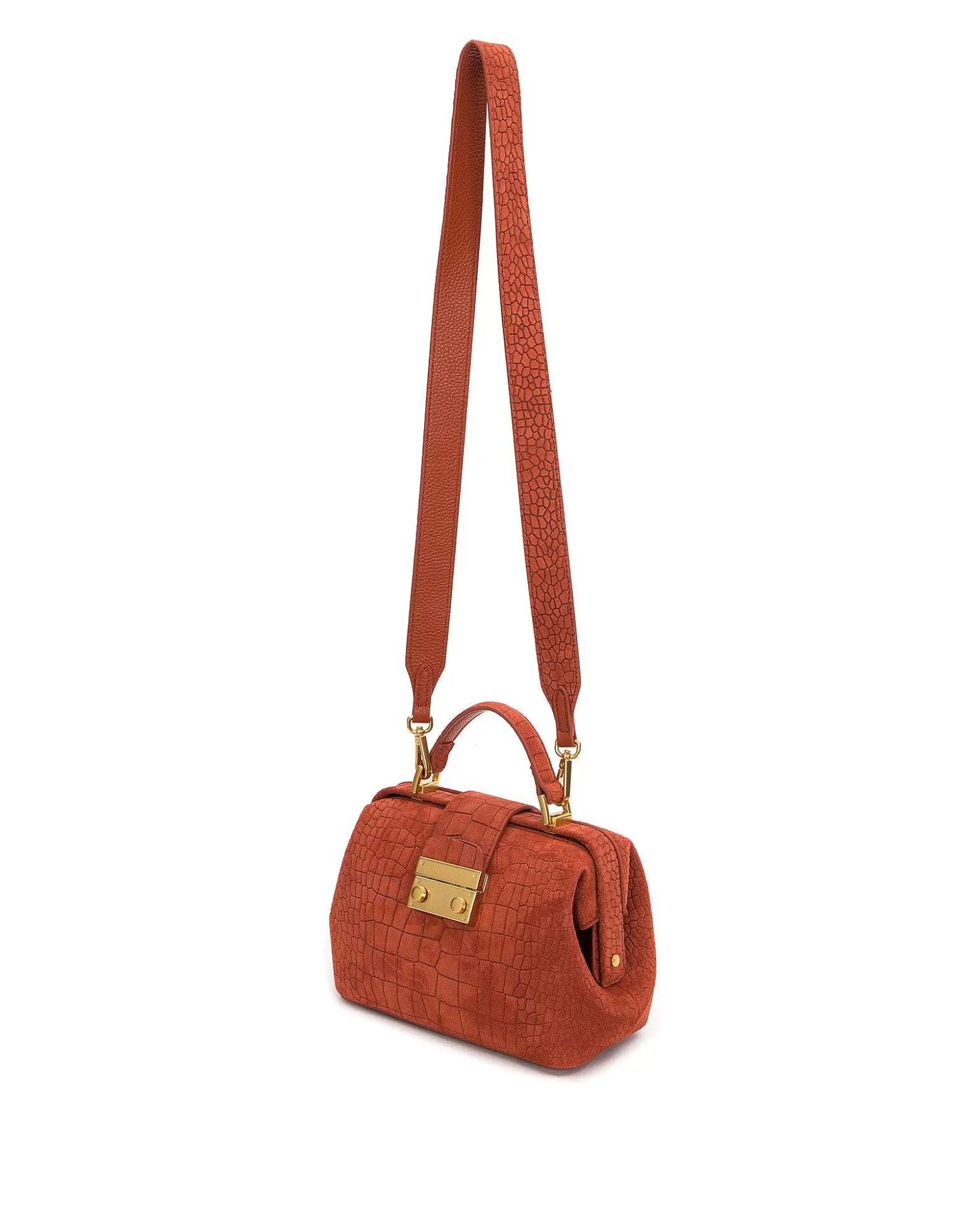 Top Handle Bags>Brandon Blackwood Elizabeth Doctor Bag Rust Croc Suede