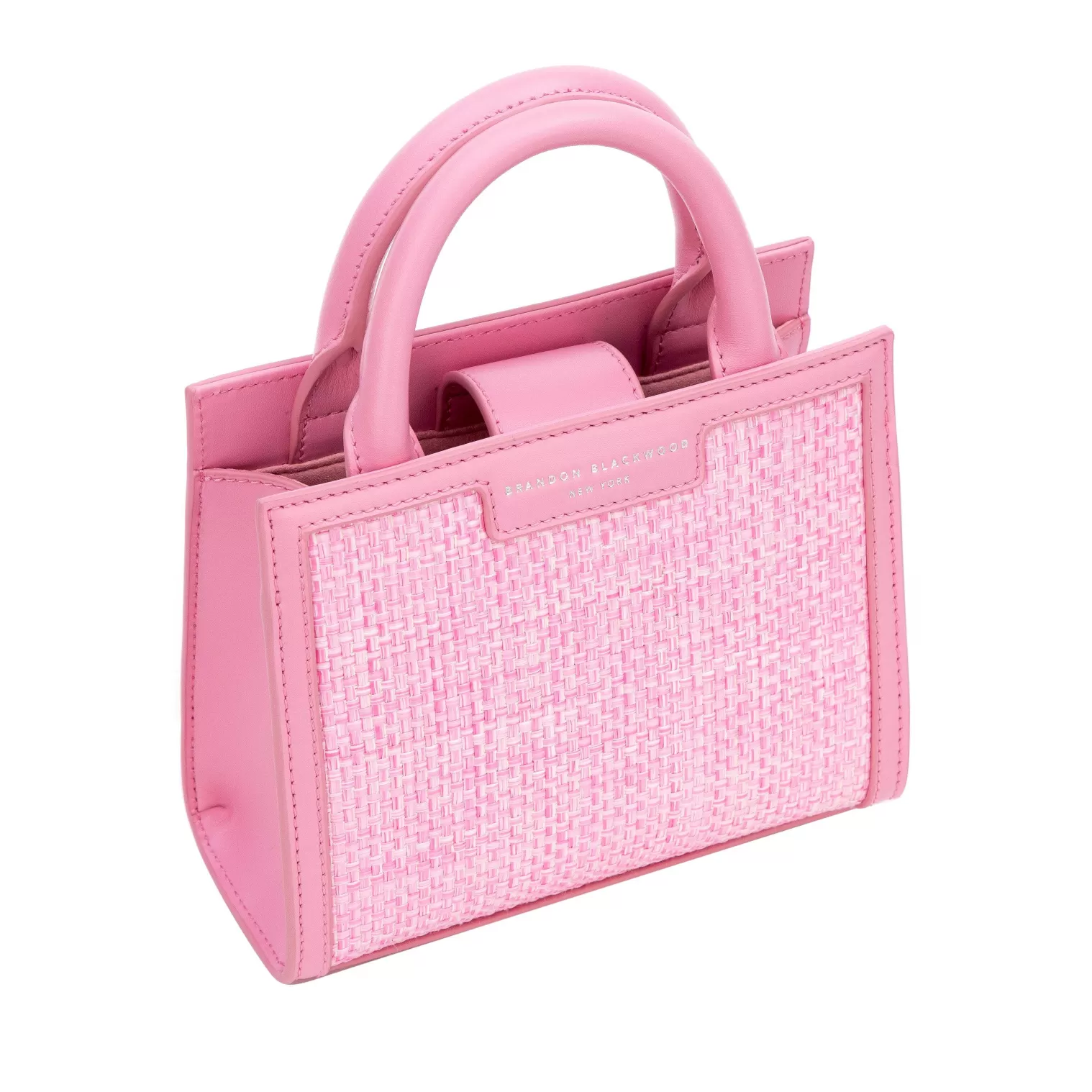 Crossbody Bags>Brandon Blackwood Gina Mini Tote Pink Wicker & Leather