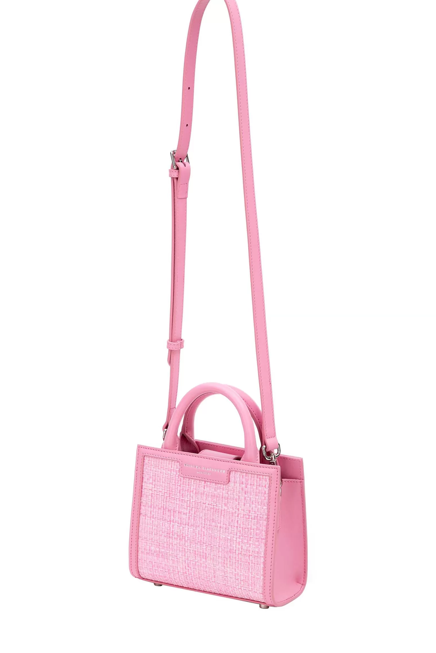 Crossbody Bags>Brandon Blackwood Gina Mini Tote Pink Wicker & Leather