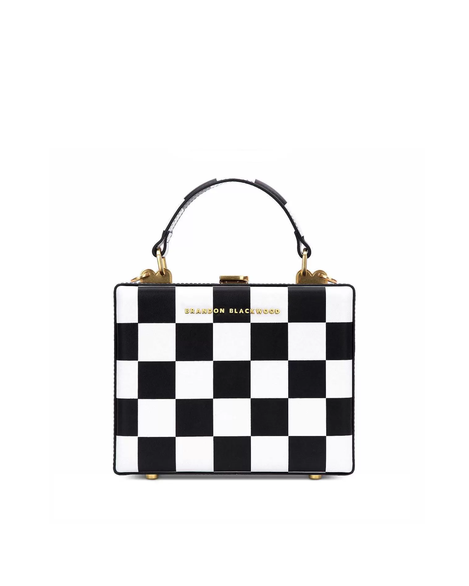 Top Handle Bags>Brandon Blackwood Kendrick Trunk Black & White Checkerboard Leather