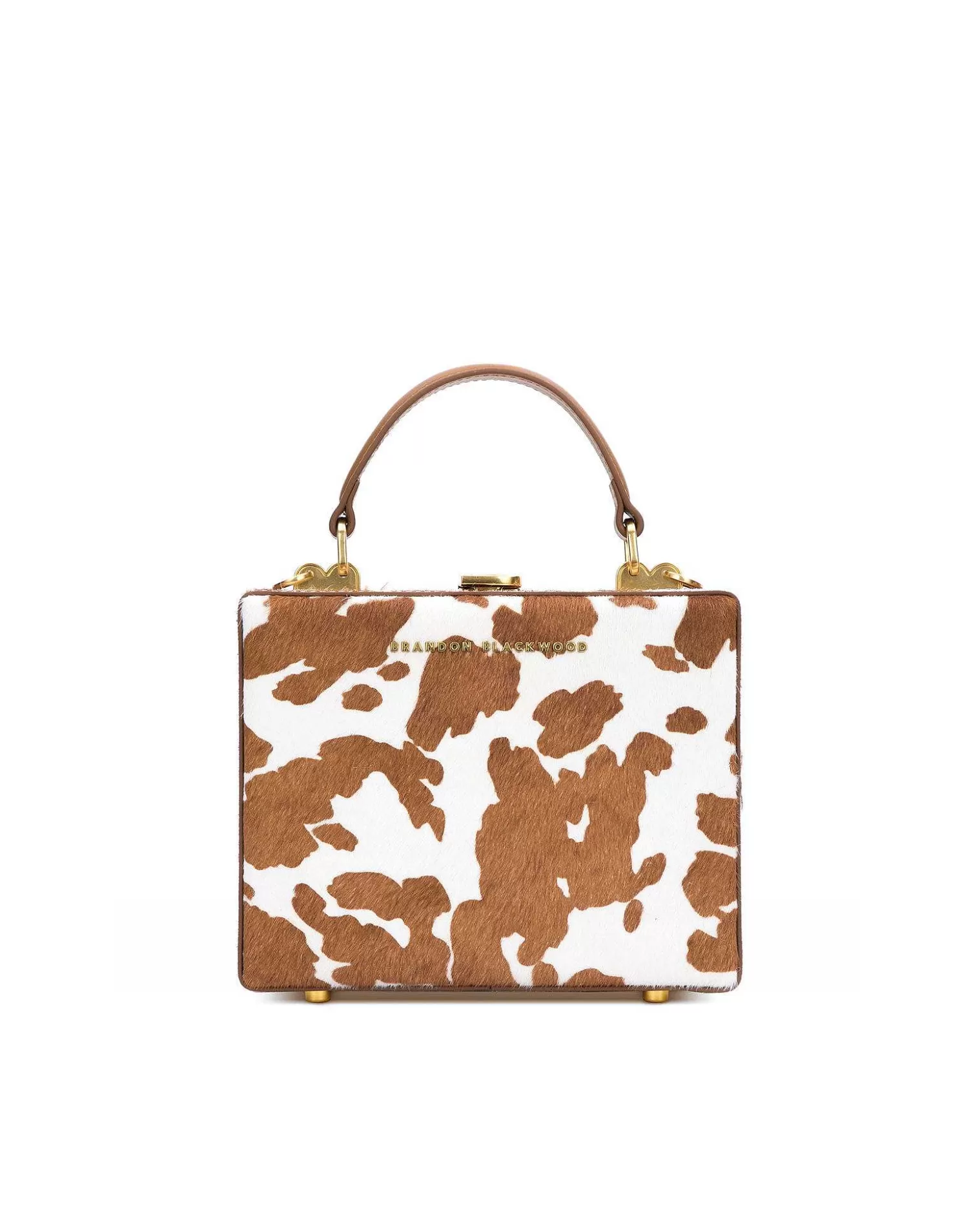 Top Handle Bags>Brandon Blackwood Kendrick Trunk Brown Cow Print Ponyhair