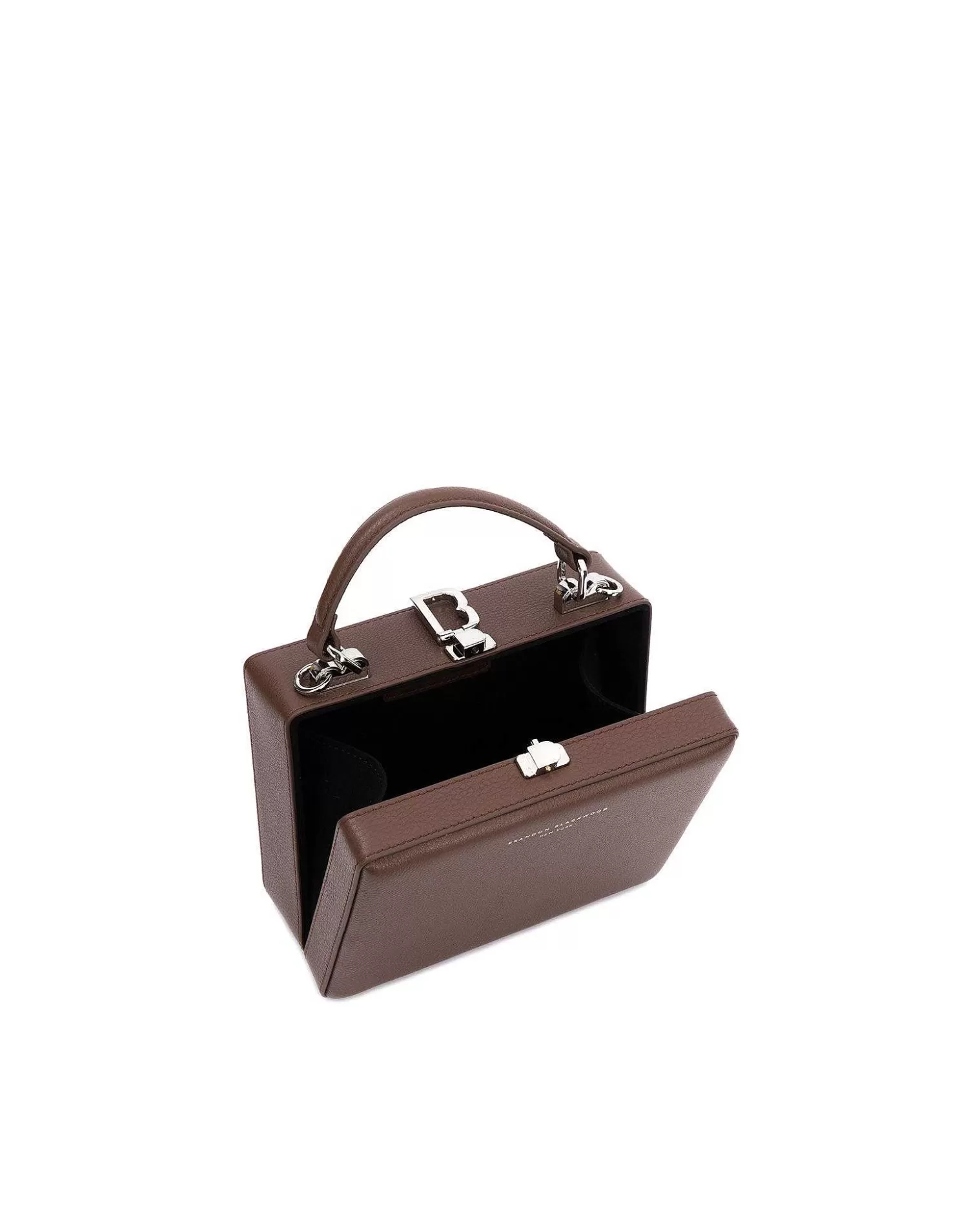 Top Handle Bags>Brandon Blackwood Kendrick Trunk Chocolate Brown Leather W/Silver Hardware