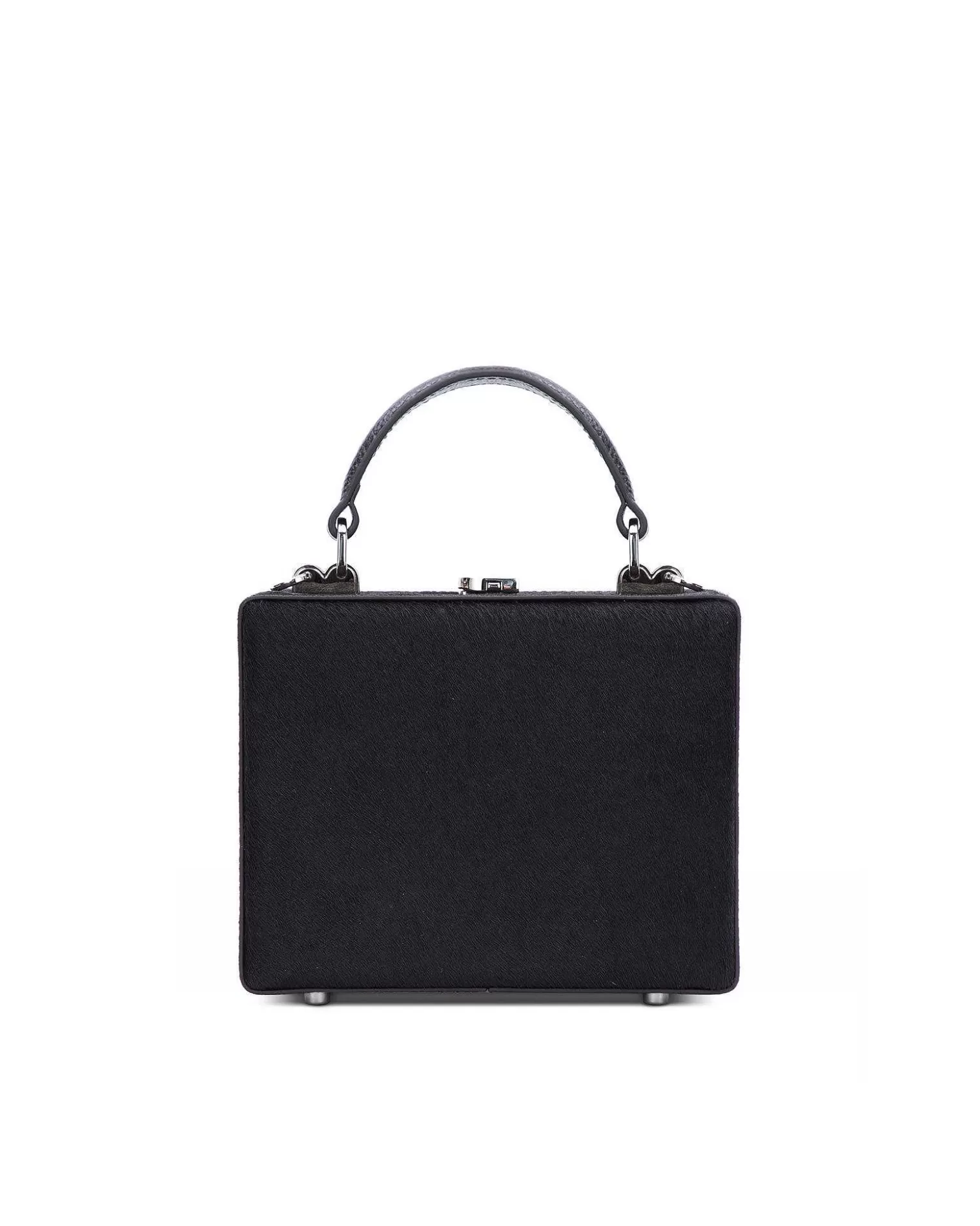 Top Handle Bags>Brandon Blackwood Kendrick Trunk Black Ponyhair W/Silver Hardware