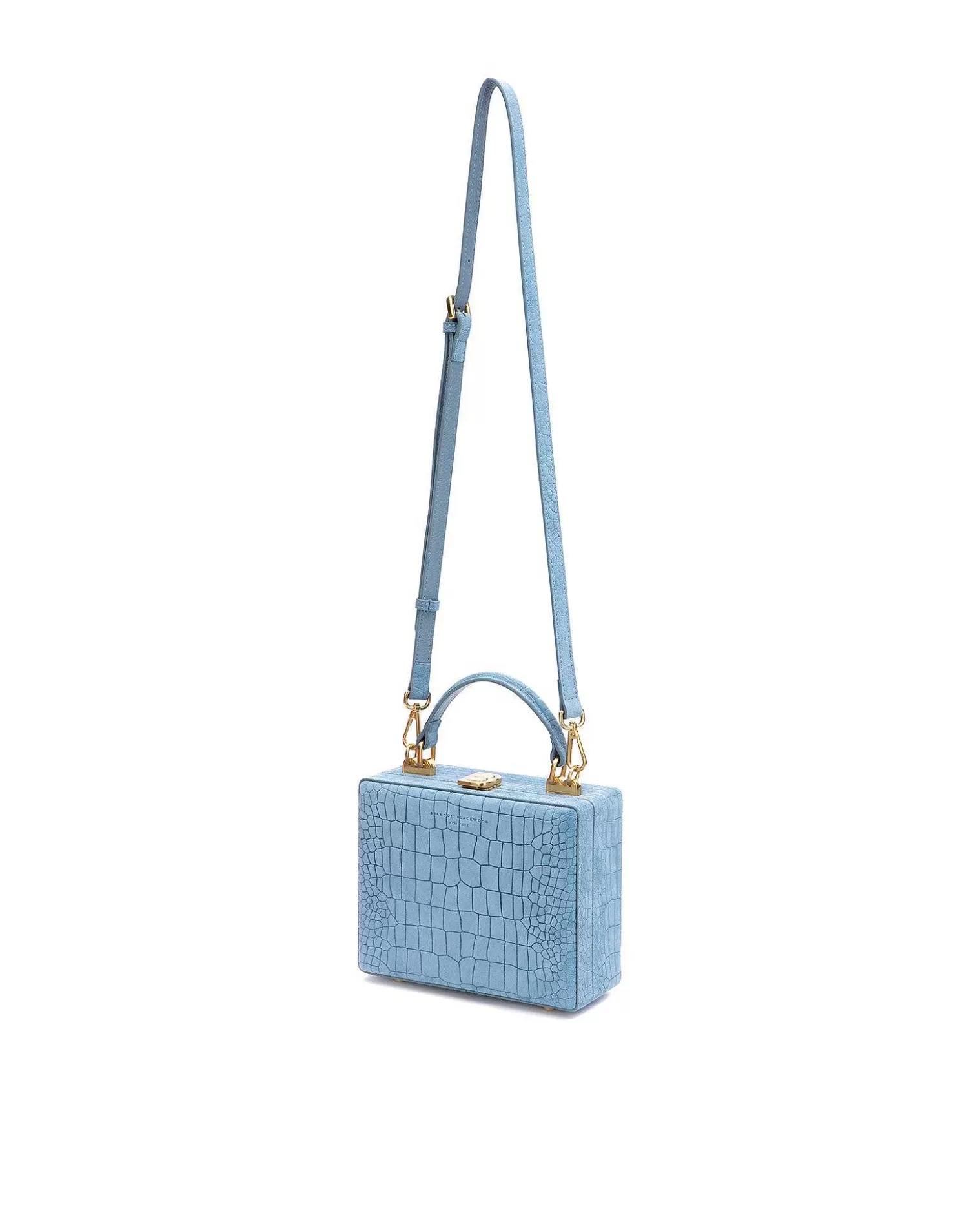 Top Handle Bags>Brandon Blackwood Kendrick Trunk Baby Blue Croc Embossed Suede