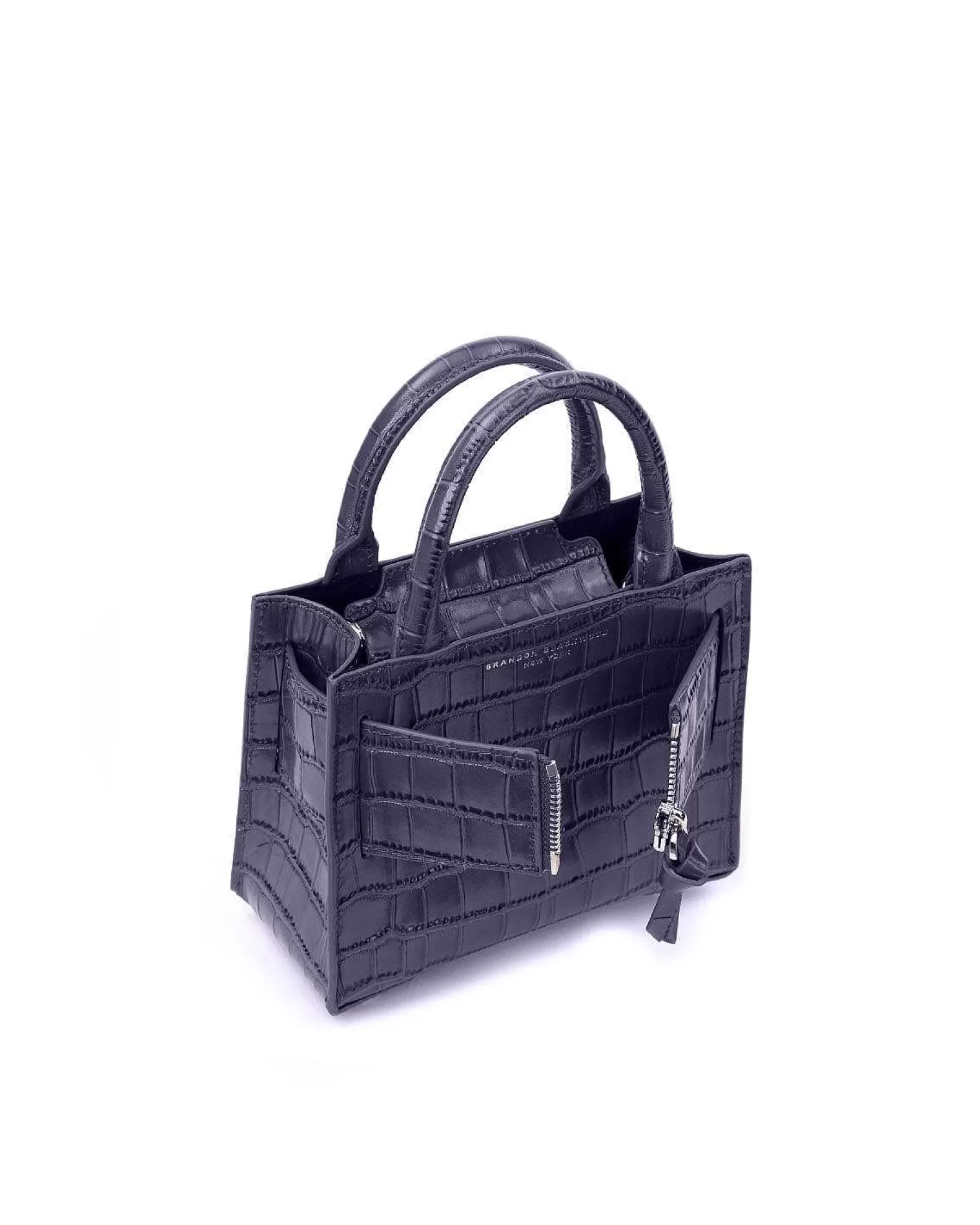 Top Handle Bags>Brandon Blackwood Kuei Bag Navy Croc Embossed Leather