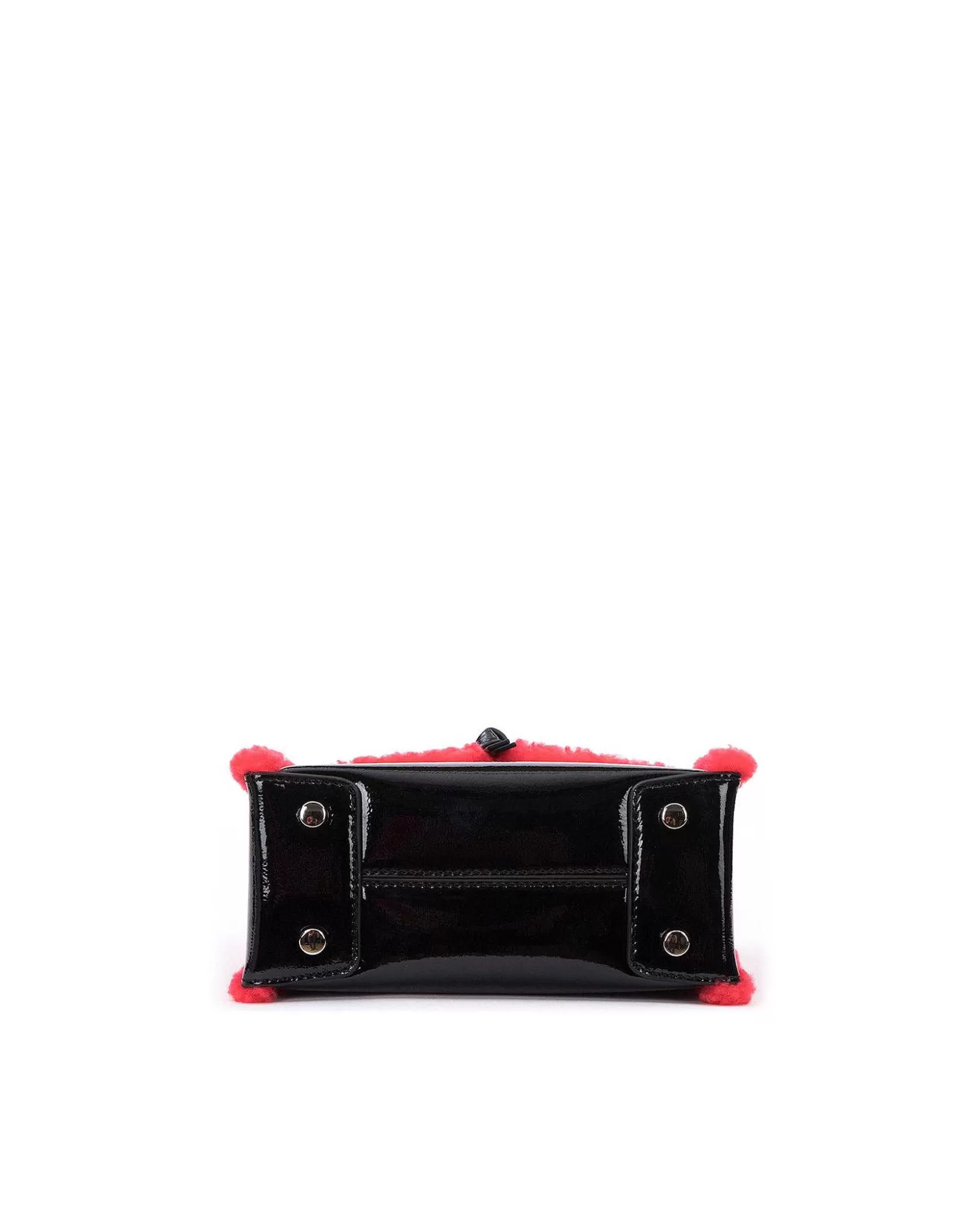 Top Handle Bags>Brandon Blackwood Kuei Bag Black Patent Leather W/Bright Red Shearling Trim