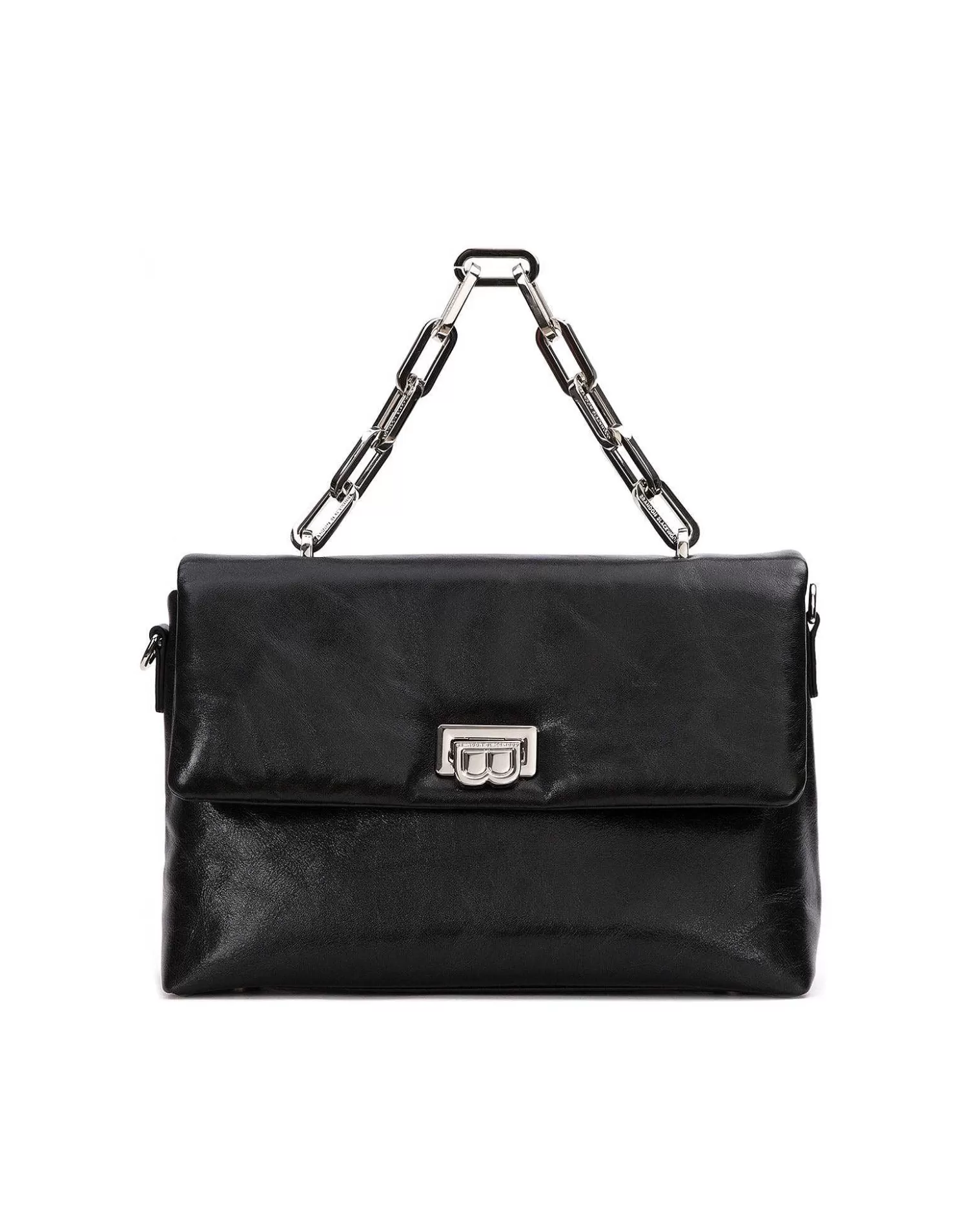 Shoulder Bags>Brandon Blackwood Lisa Shoulder Bag Black Cracked Leather W/Silver Hardware