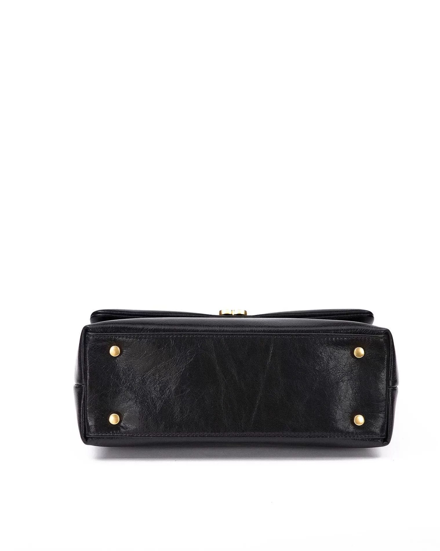 Shoulder Bags>Brandon Blackwood Lisa Shoulder Bag Black Cracked Leather W/Brass Hardware