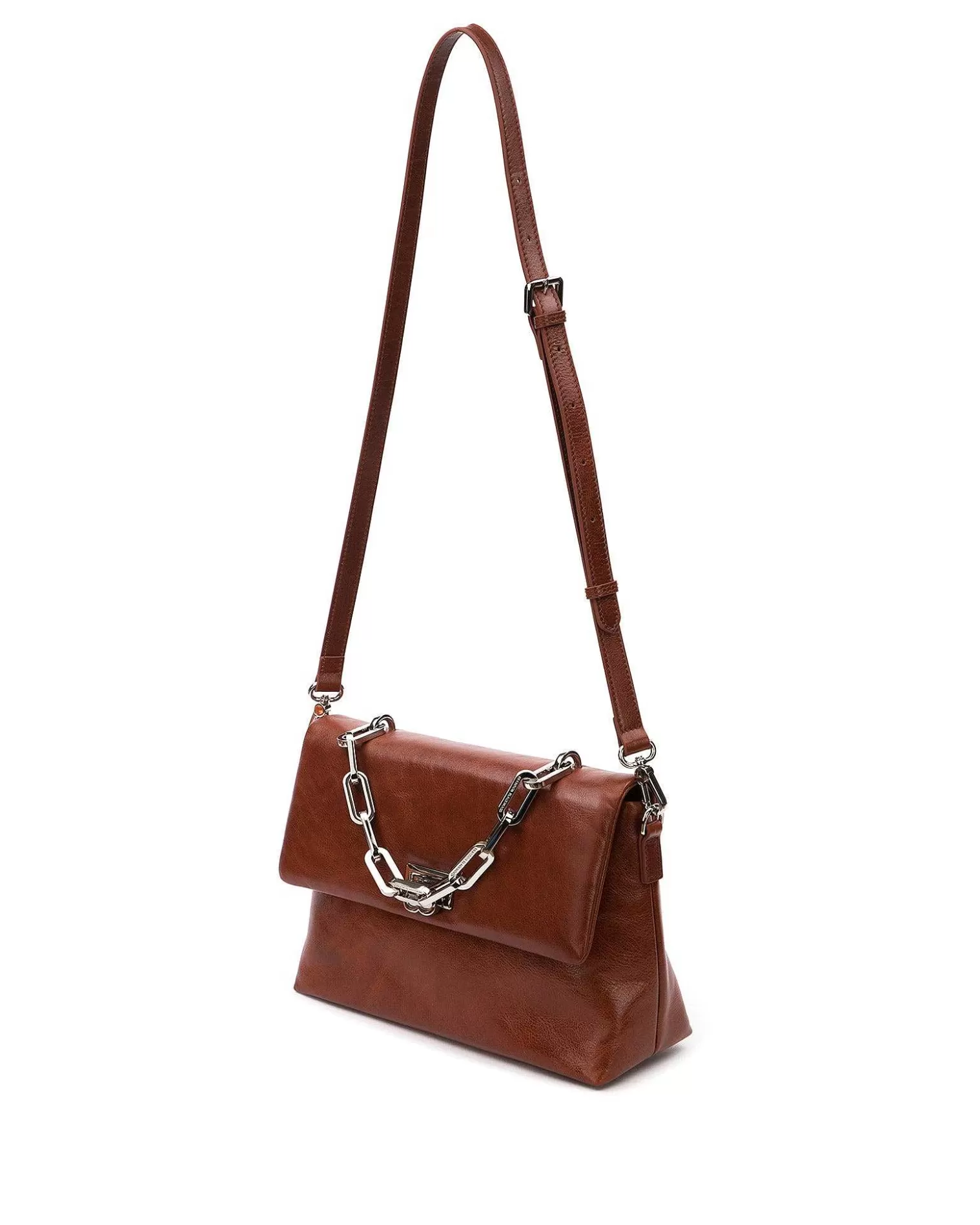 Shoulder Bags>Brandon Blackwood Lisa Shoulder Bag Brown Cracked Leather W/Silver Hardware