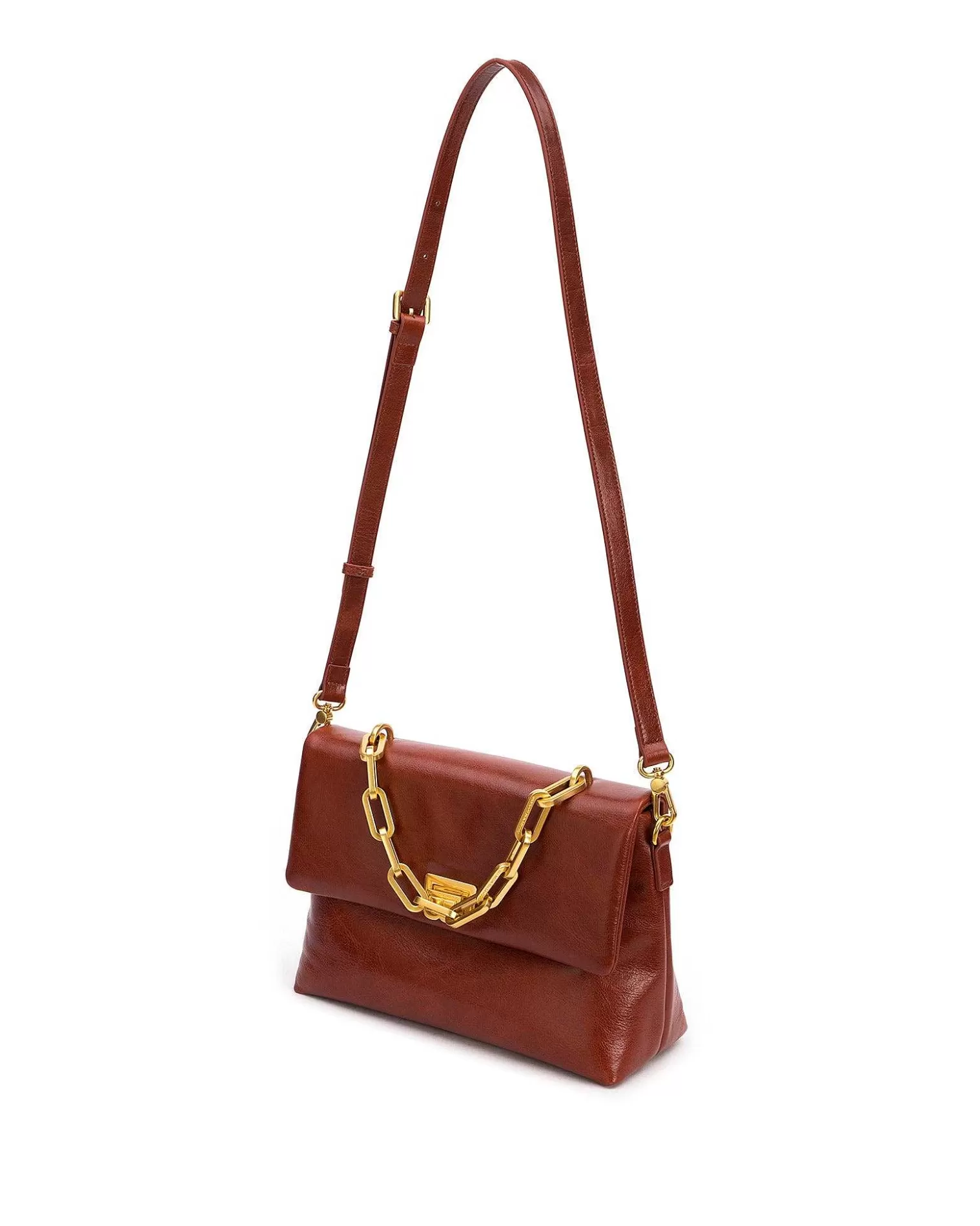 Shoulder Bags>Brandon Blackwood Lisa Shoulder Bag Brown Cracked Leather W/Brass Hardware