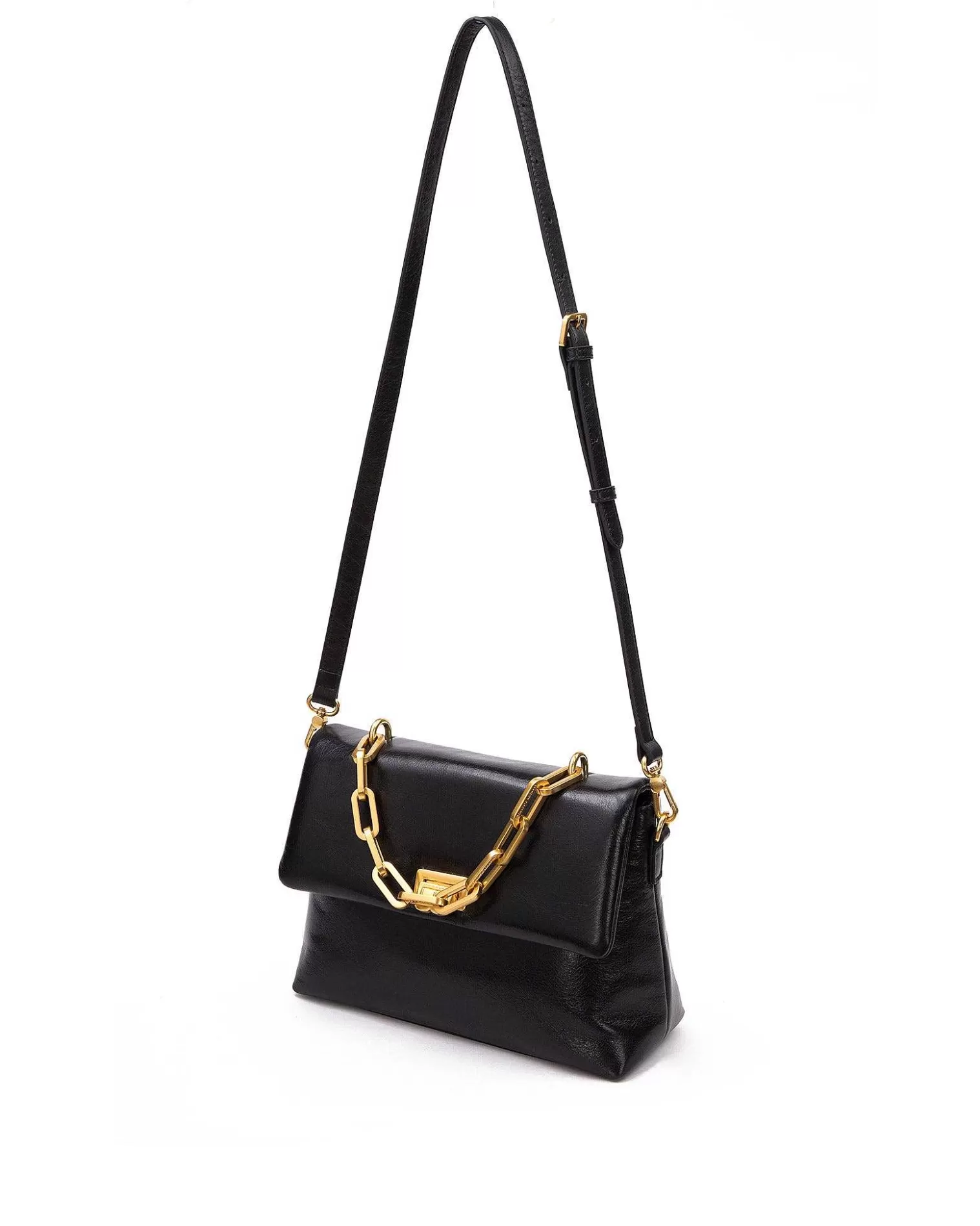 Shoulder Bags>Brandon Blackwood Lisa Shoulder Bag Black Cracked Leather W/Brass Hardware