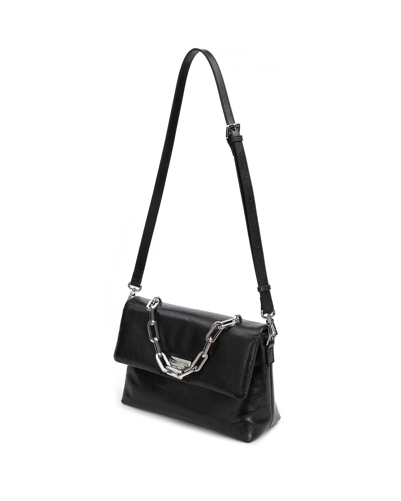 Shoulder Bags>Brandon Blackwood Lisa Shoulder Bag Black Cracked Leather W/Silver Hardware