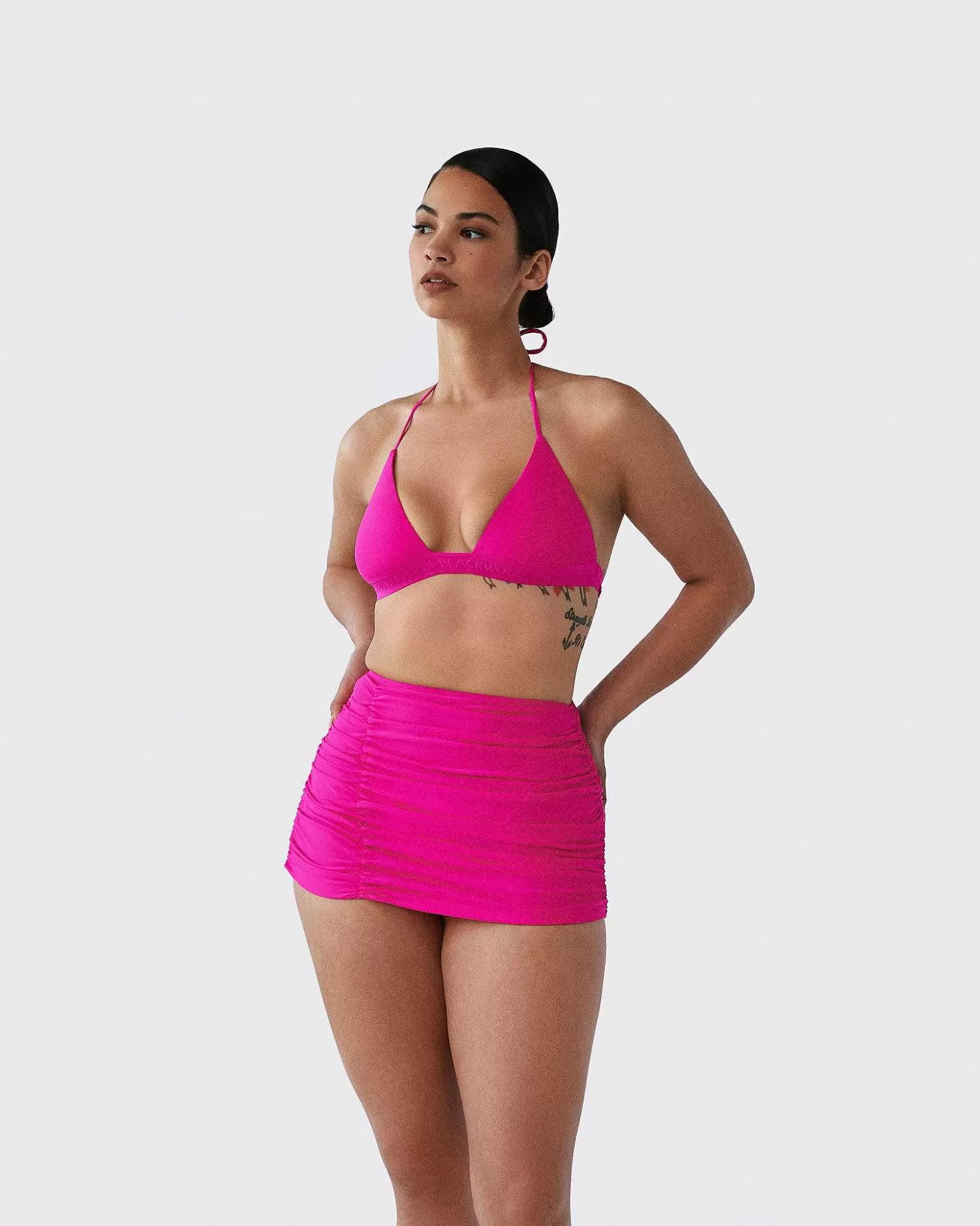 Tops>Brandon Blackwood Logo Halter Bikini Top Hot Pink