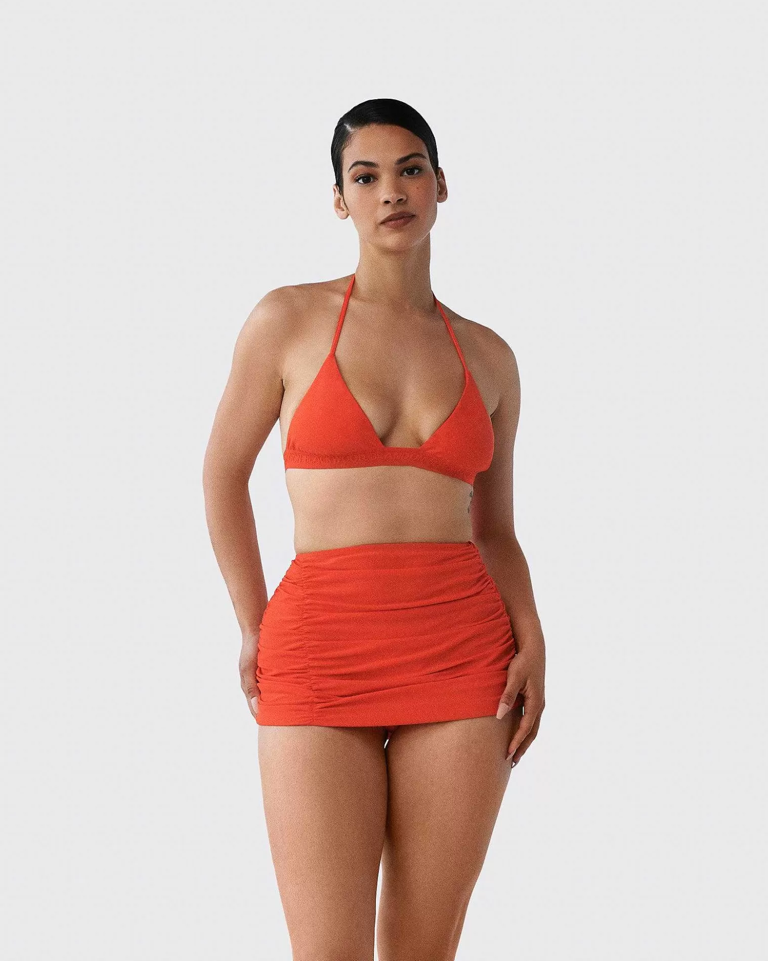 Tops>Brandon Blackwood Logo Halter Bikini Top Orange