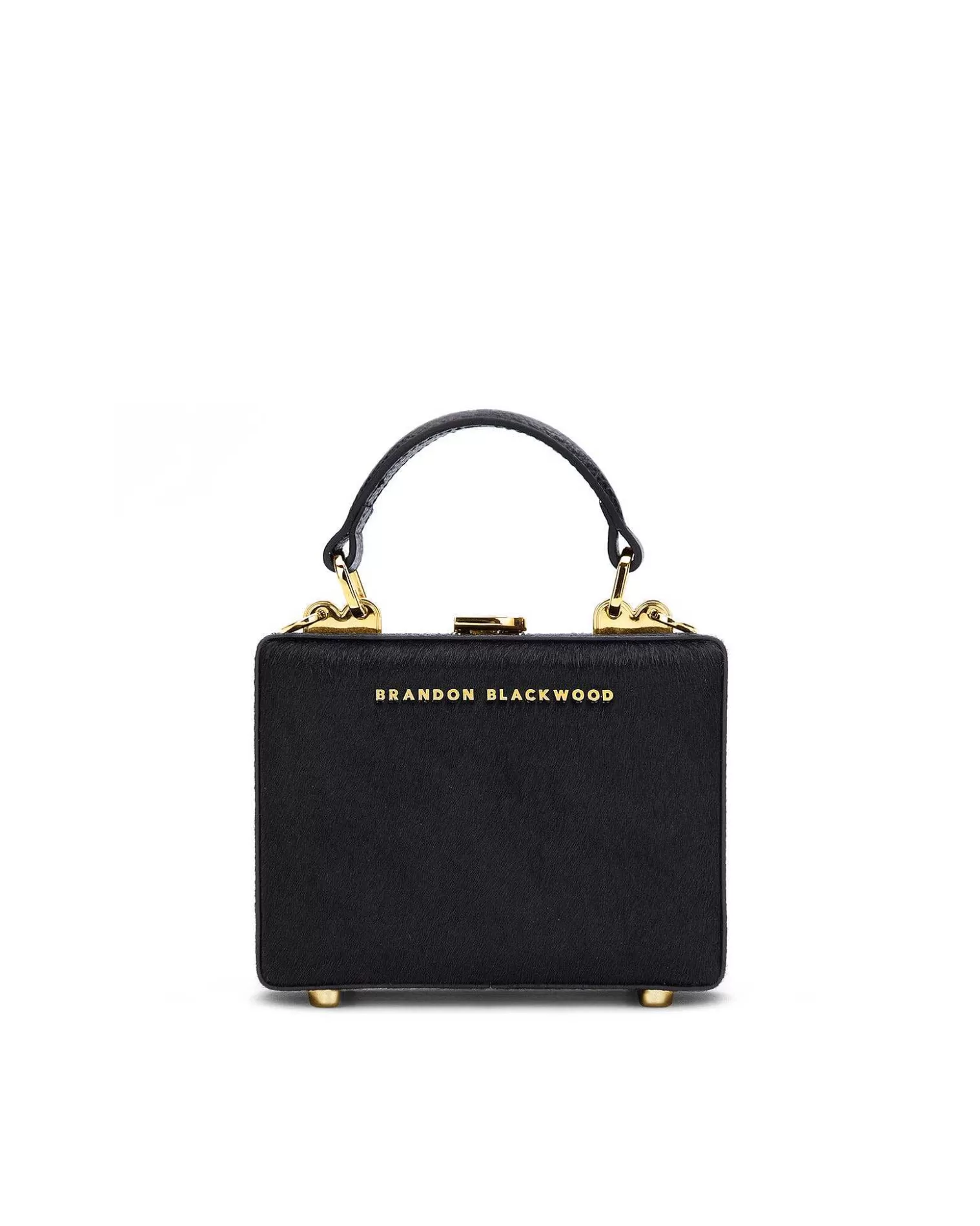 Top Handle Bags>Brandon Blackwood Mini Kendrick Trunk Black Ponyhair W/Brass Hardware