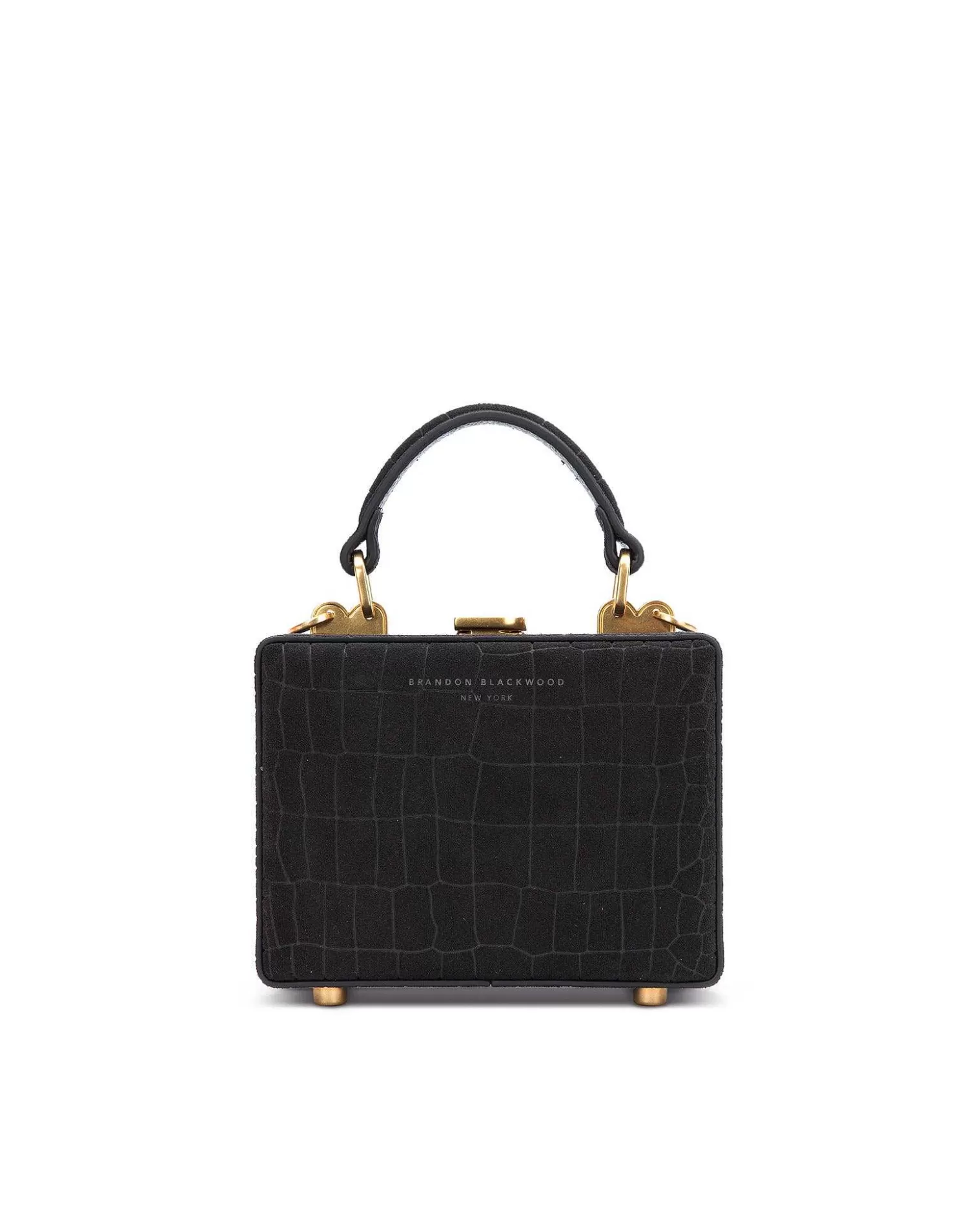 Top Handle Bags>Brandon Blackwood Mini Kendrick Trunk Black Croc Embossed Suede