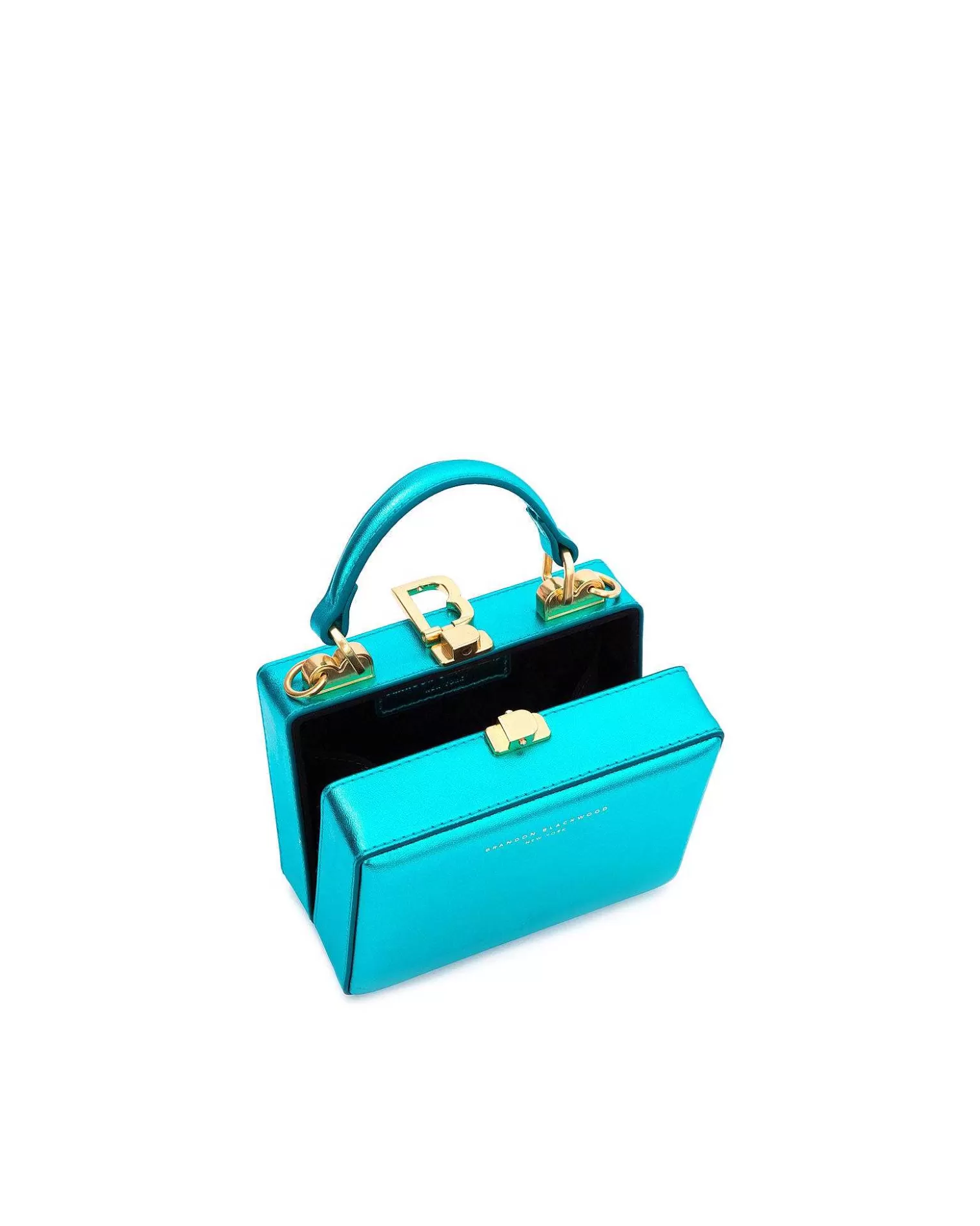 Crossbody Bags>Brandon Blackwood Mini Kendrick Trunk Metallic Blue Leather W/Brass Hardware