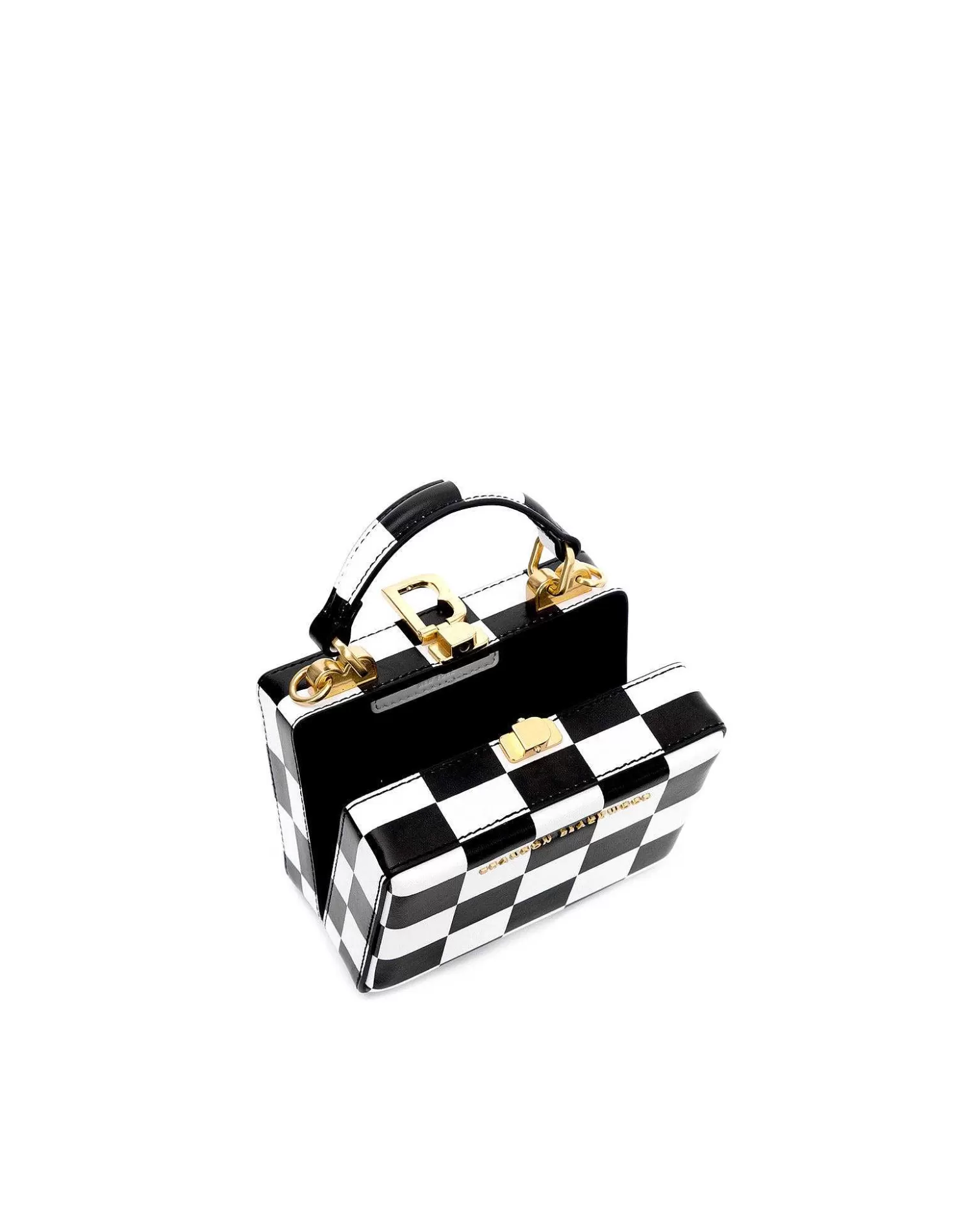 Top Handle Bags>Brandon Blackwood Mini Kendrick Trunk Black & White Checkerboard Leather