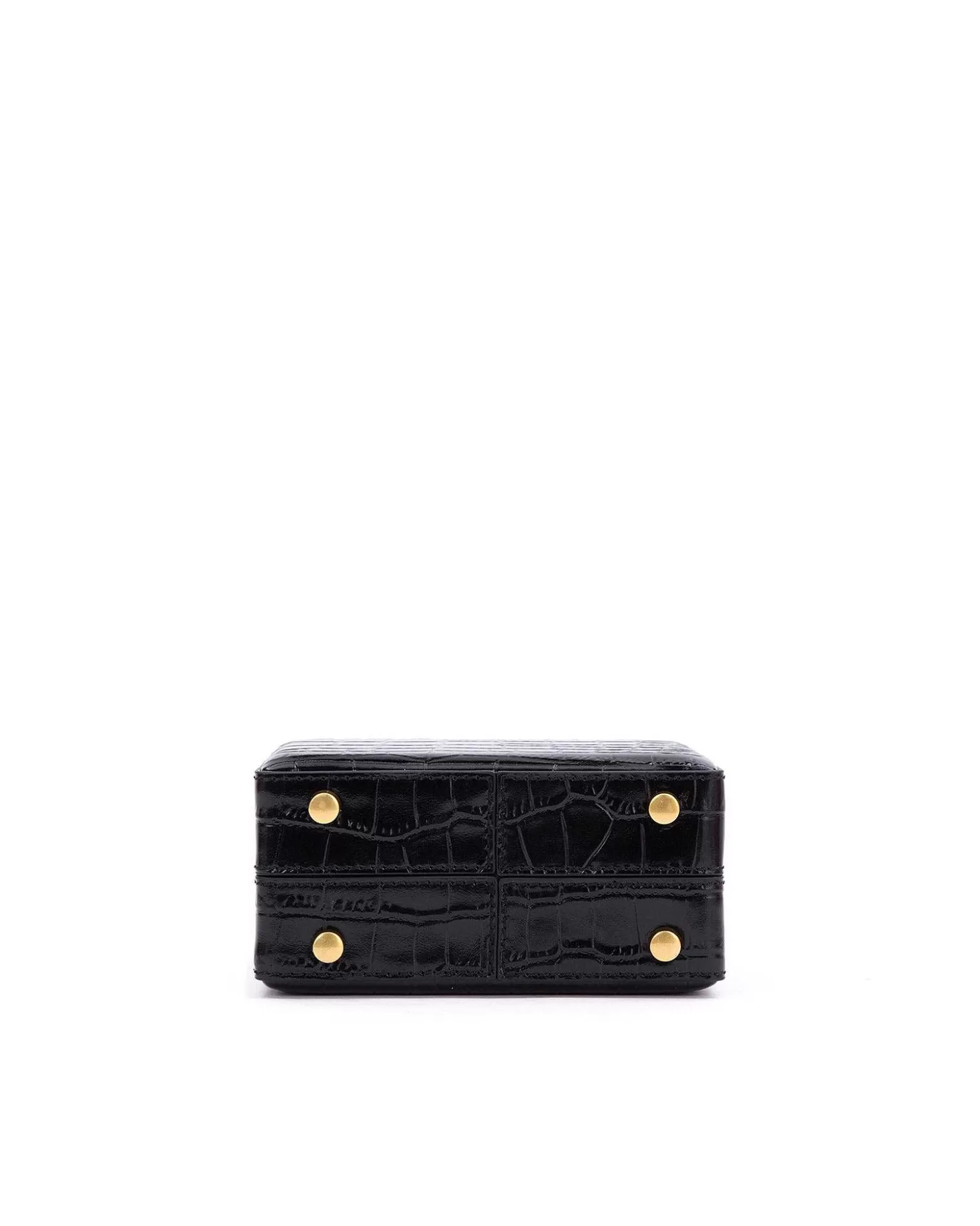 Top Handle Bags>Brandon Blackwood Mini Kendrick Trunk Black Croc Embossed Leather W/Brass Hardware