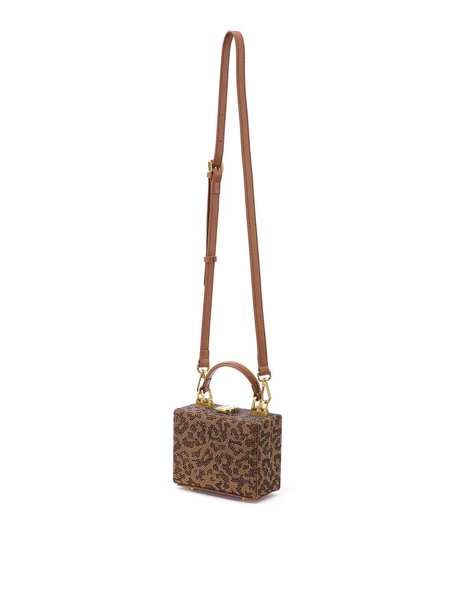 Crossbody Bags>Brandon Blackwood Mini Kendrick Trunk Brown Leopard Mini Crystals