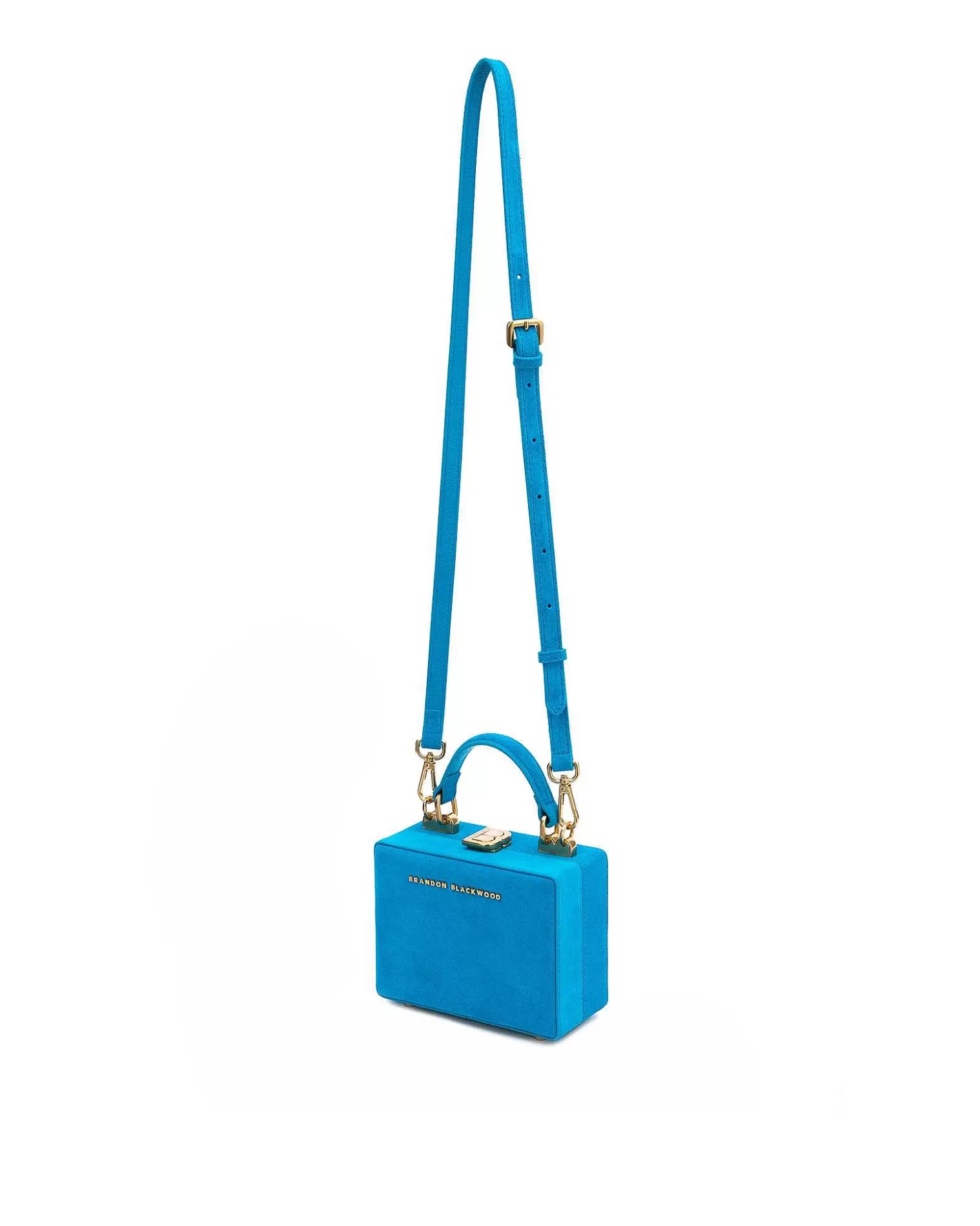 Top Handle Bags>Brandon Blackwood Mini Kendrick Trunk Aqua Blue Suede