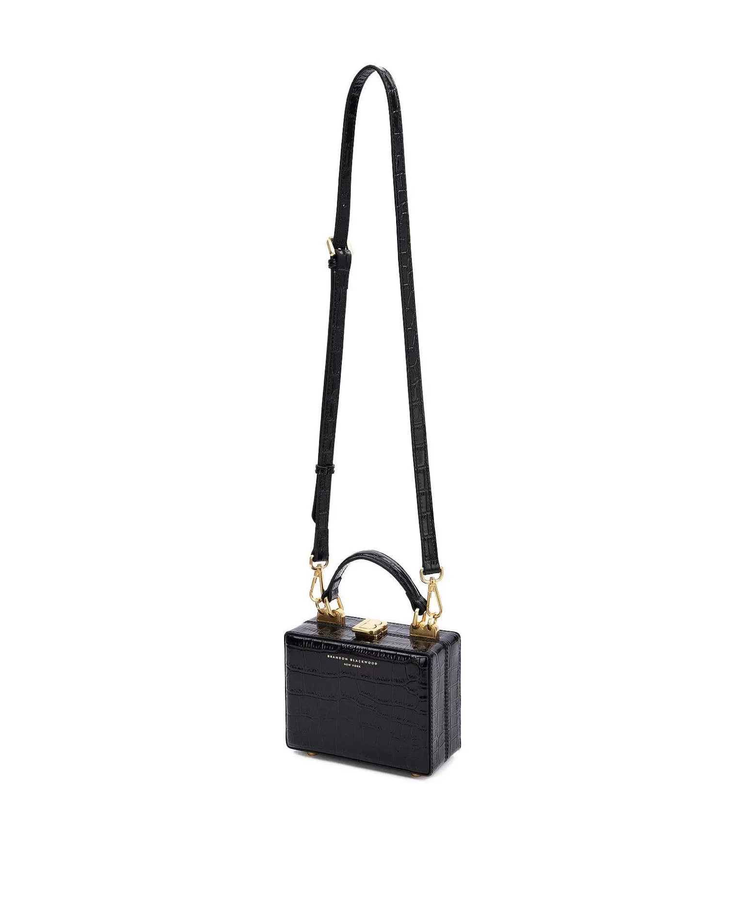 Top Handle Bags>Brandon Blackwood Mini Kendrick Trunk Black Croc Embossed Leather W/Brass Hardware