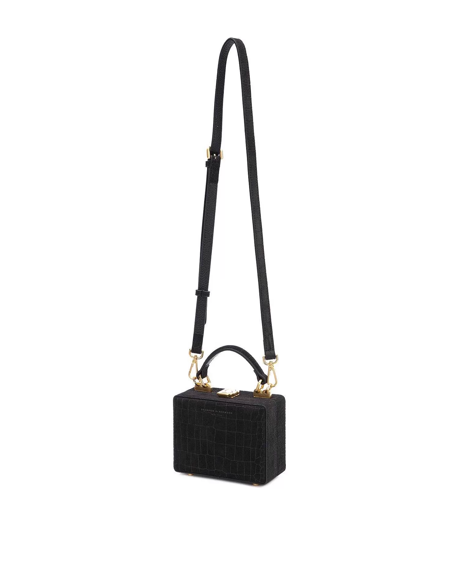 Top Handle Bags>Brandon Blackwood Mini Kendrick Trunk Black Croc Embossed Suede