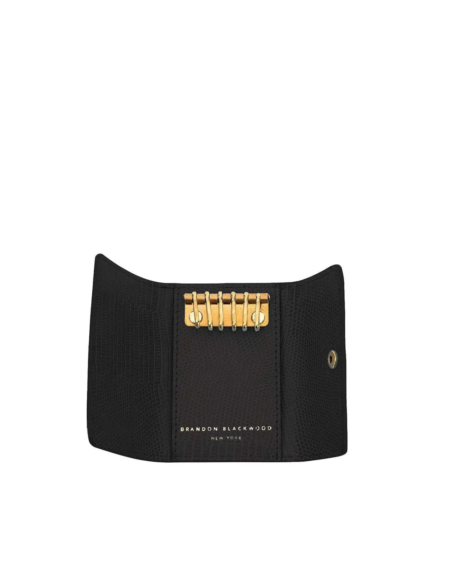 Wallets>Brandon Blackwood Neema Key Pouch Black Lizard Embossed Leather