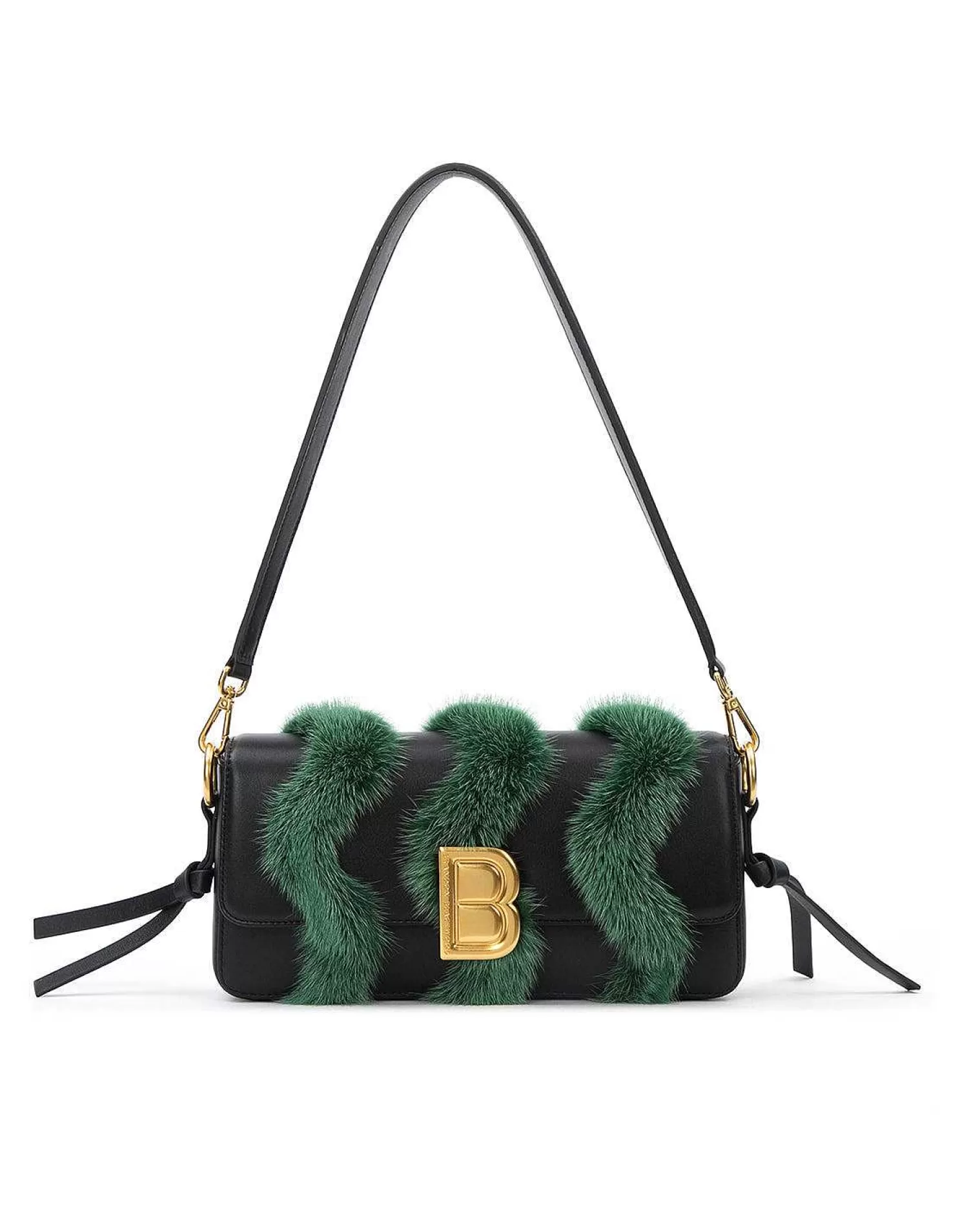 Shoulder Bags>Brandon Blackwood Nia Bag Black Leather & Green Mink Swirl