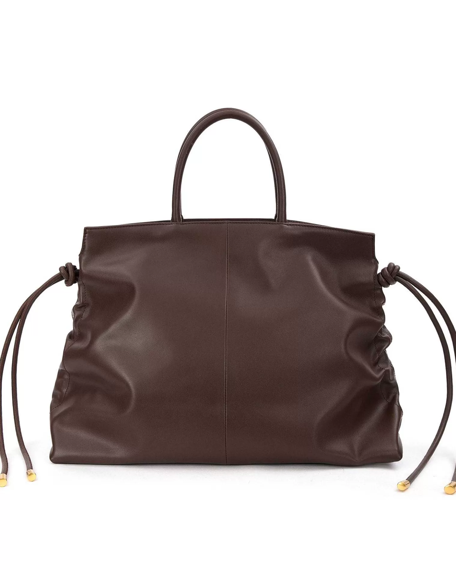 Tote Bags>Brandon Blackwood Rouched Tote Dark Brown Leather