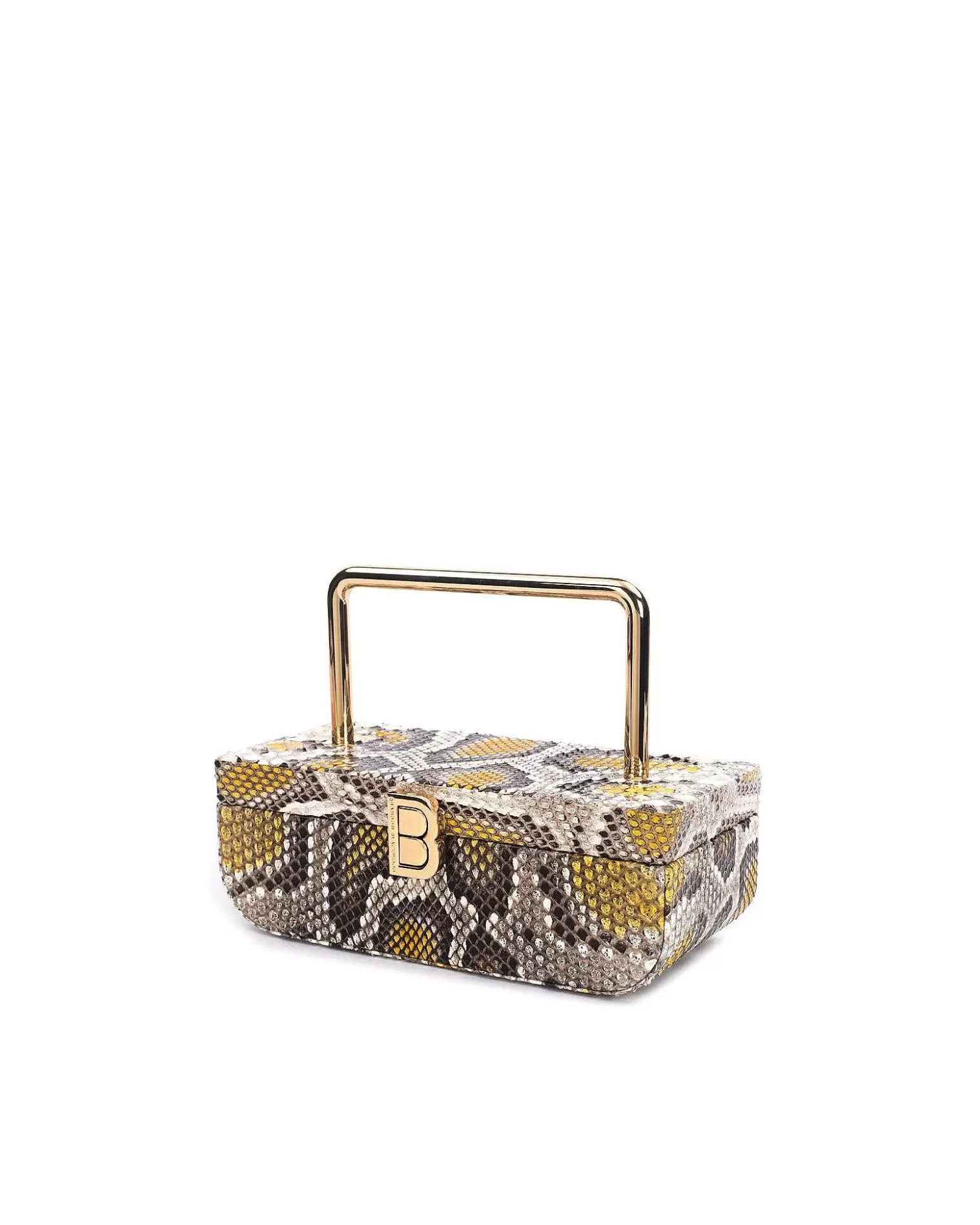 Top Handle Bags>Brandon Blackwood Vanity Purse | 24K Gold Plated Hardware Yellow Spotted Snakeskin